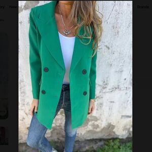 NWT Full Size Collared Neck Long Sleeve Blazer in GREEN - small